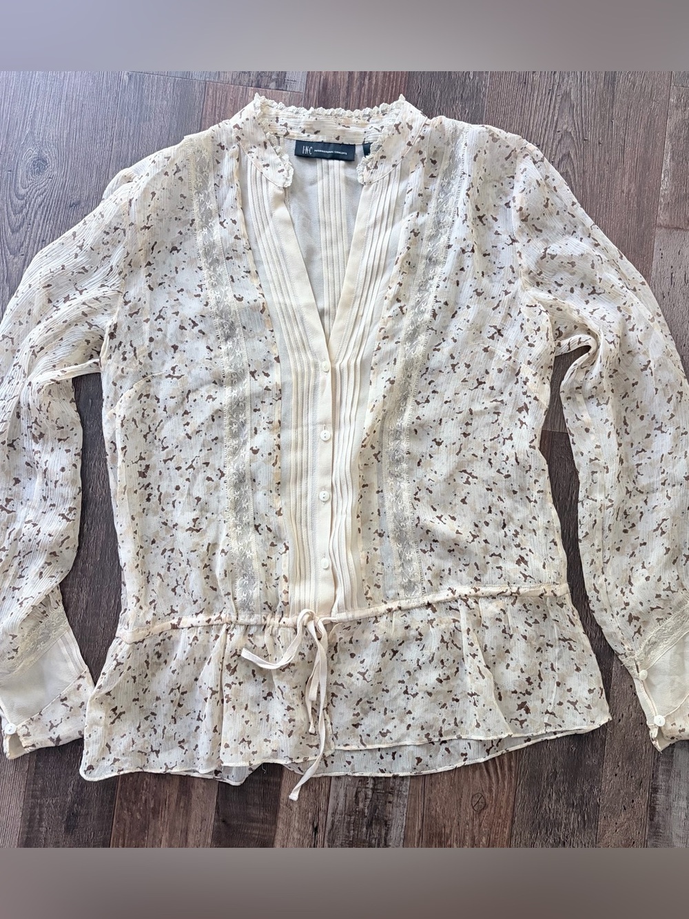 I.N.C. 100% Silk Sheer Romantic Cream Boho Blouse Size 2